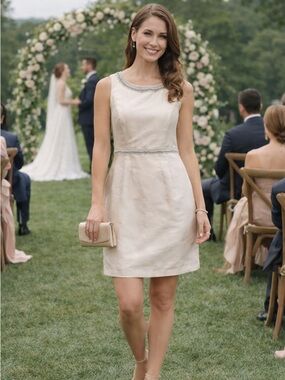 Lafayette 148 NY NWT Sterling Sheath Dress Beaded Trim Size 6 $698